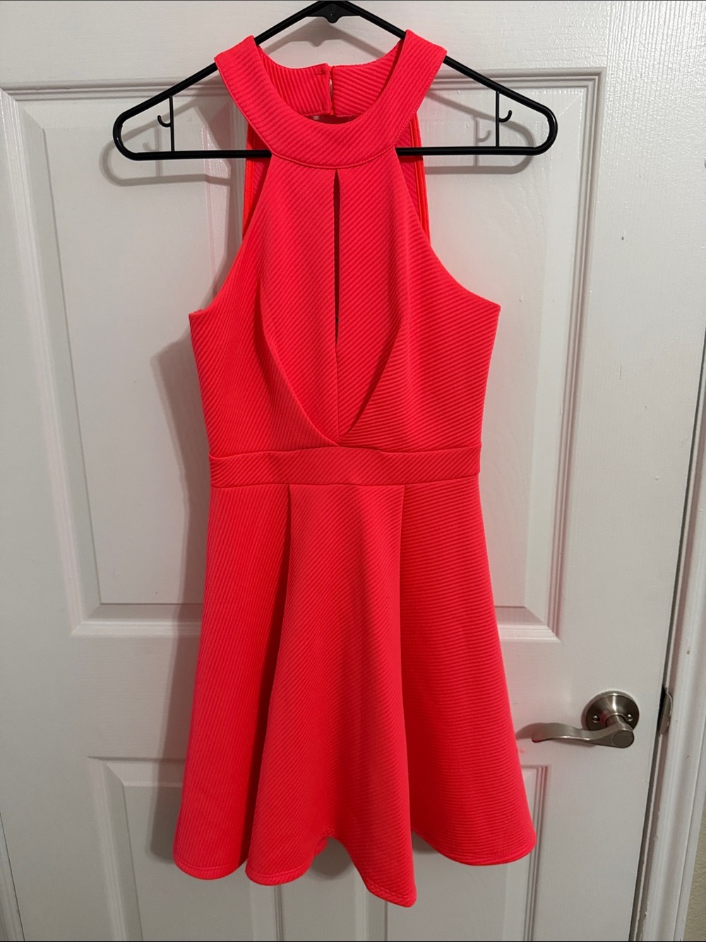 Women’s Sleeveless Fit-and-Flare Dress in Bright Coral